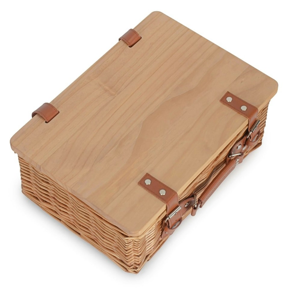 image 1 of Double Steamed Empty Picnic Basket with Pinewood Lid Brown | S