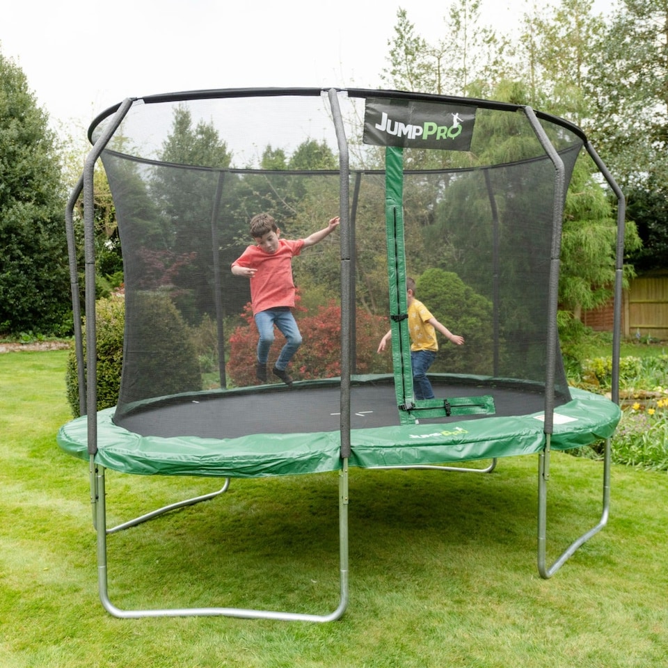 image 1 of 15ft x 10ft JumpPRO® Xcite Green Oval Trampoline with Enclosure - 86 Springs, 150kg Capacity.