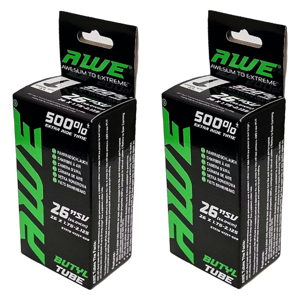 image 1 of 2 x AWERide Folding Tyres 26" x 1.95" + 2 x AWE Inner Tubes 26" x 1.75-2.125 SV
