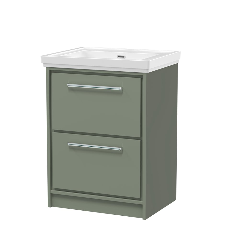 image 1 of Balterley Modern Floor Standing 2-Drawer Bathroom Vanity with Fireclay Basin | Green | Reed Green | 1