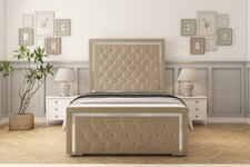 Sloomy Sofia Chrome Almond Coniston Bed Frame With Mattress With 50" Upholstered Headboard 4'6 Double