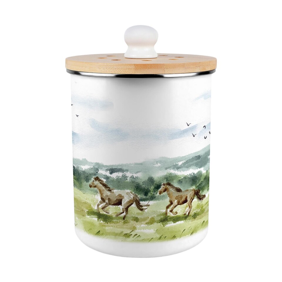 image 1 of Wild Horses Food Waste Caddy - Metal 2L Decorative Kitchen Compost Bin
