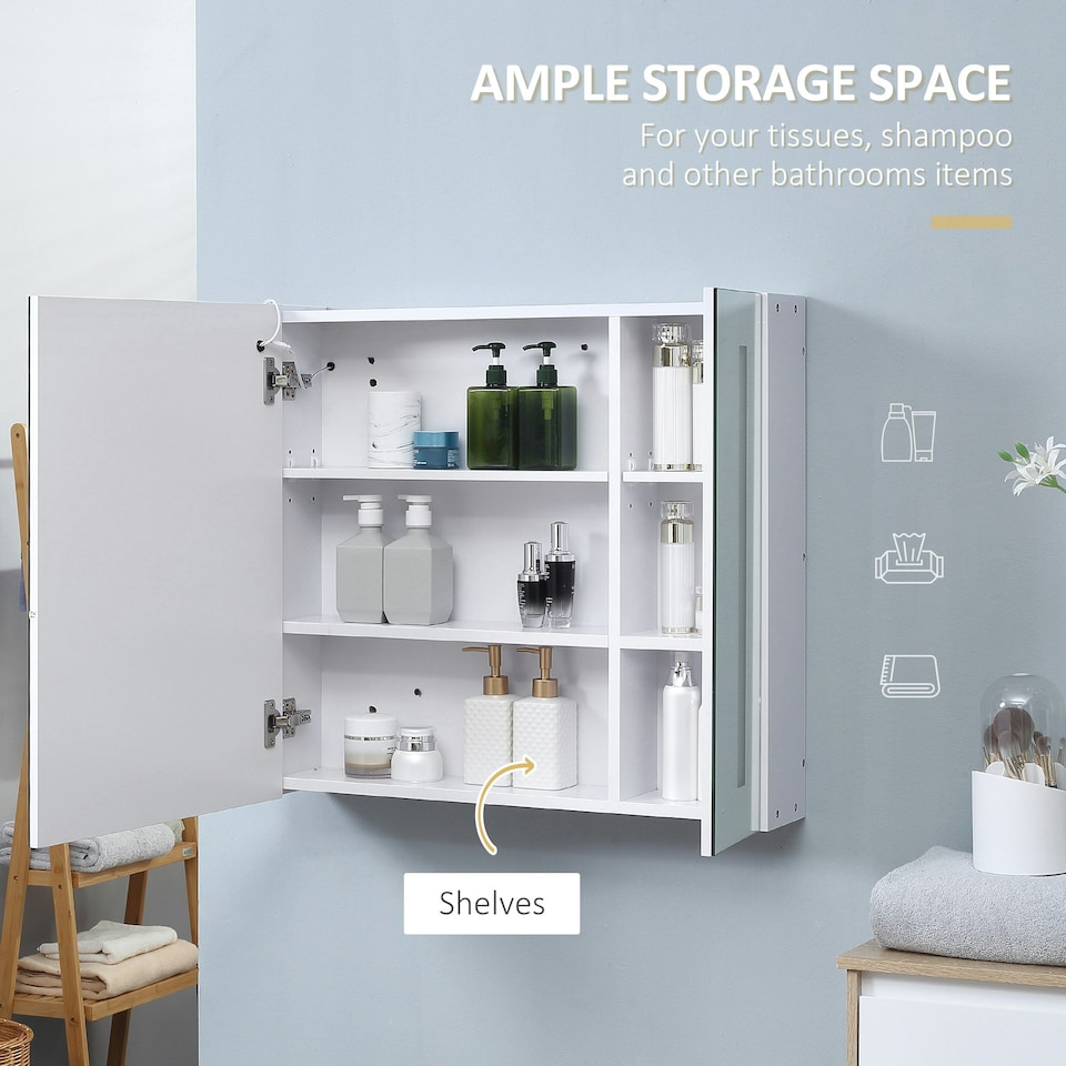 image 1 of kleankin LED Illuminated Mirror Cabinet with Lights, Touch Switch, for Bathroom