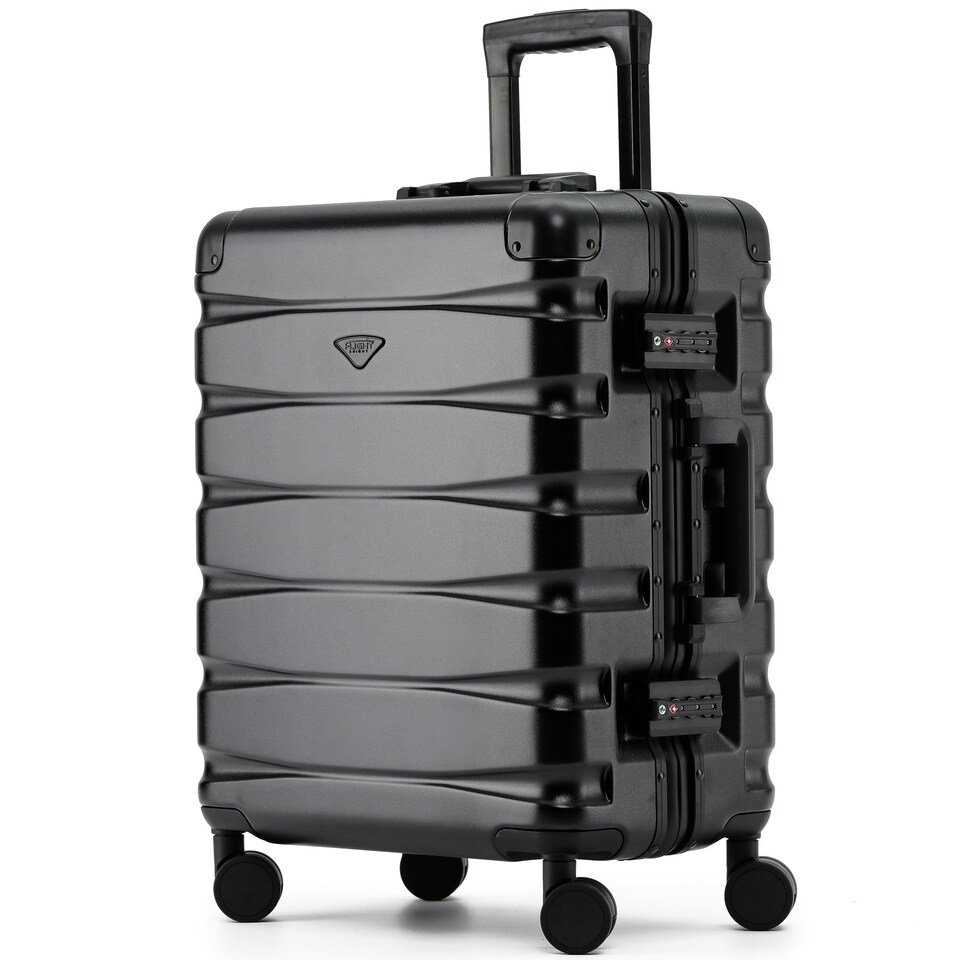 image 1 of Flight Knight Premium Travel Suitcase - 8 Wheels Built-in TSA Lock Aluminium Frame, ABS Hard Shell Carry on Check in Luggage - 100+ Airlines Approved Black | Black Mono | Cabin Bag
