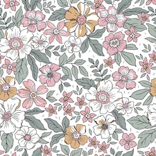 Sample of Gorgeous Gardenia Wallpaper in Sage Green and Pink on White Multi
