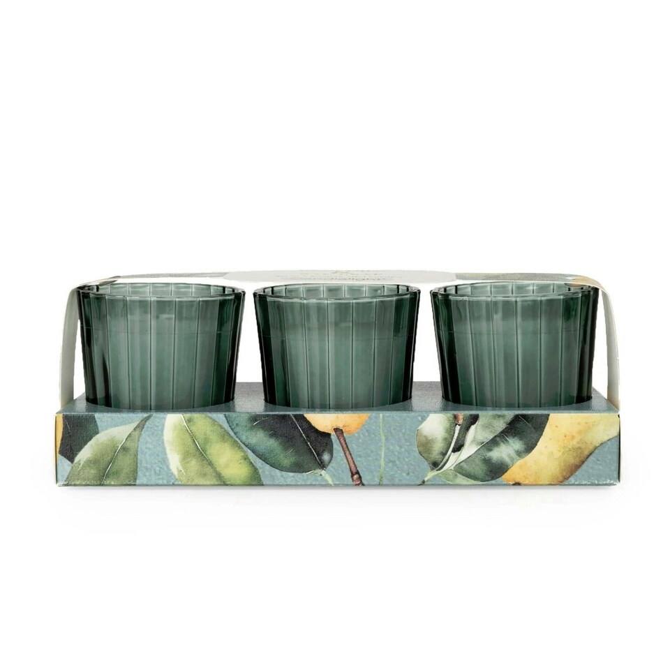 image 1 of Candlelight Set of 3 Mini Votive Candles Pear Tree & Bay Leaf | Green | One Size | 1
