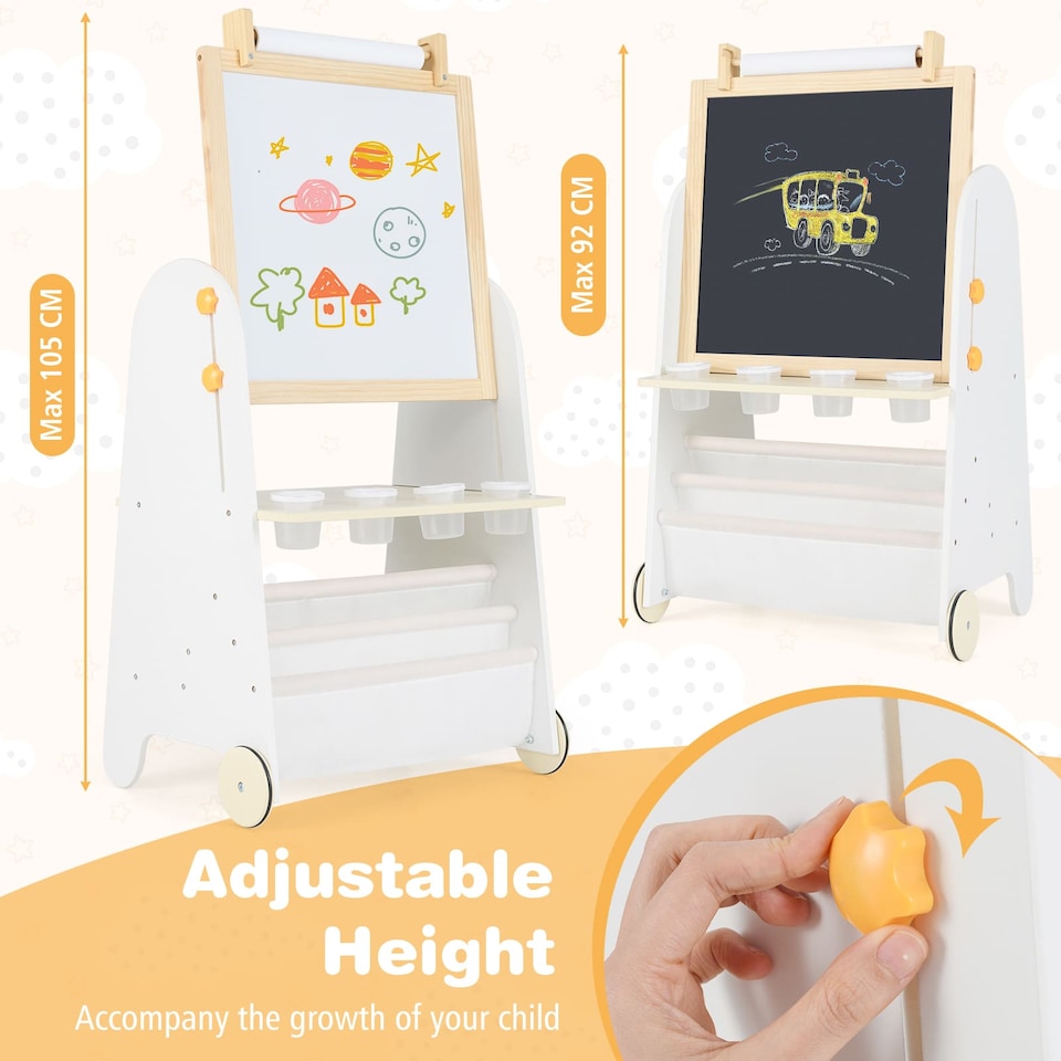 image 1 of COSTWAY Kids Art Easel 4-in-1 Toddler Activity Table Set w/ Whiteboard Natural