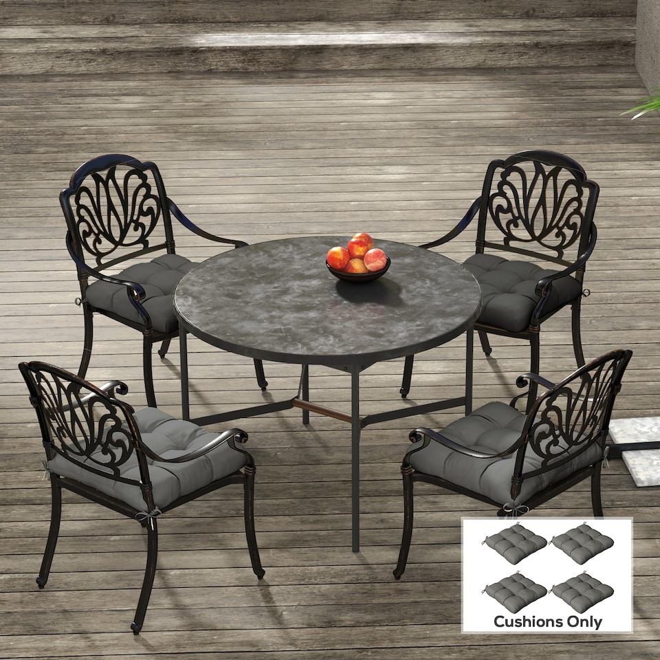 image 1 of Outsunny Set of 4 Outdoor Seat Cushions Water Repellent Seat Pads with Ties | Grey | Charcoal grey | 4