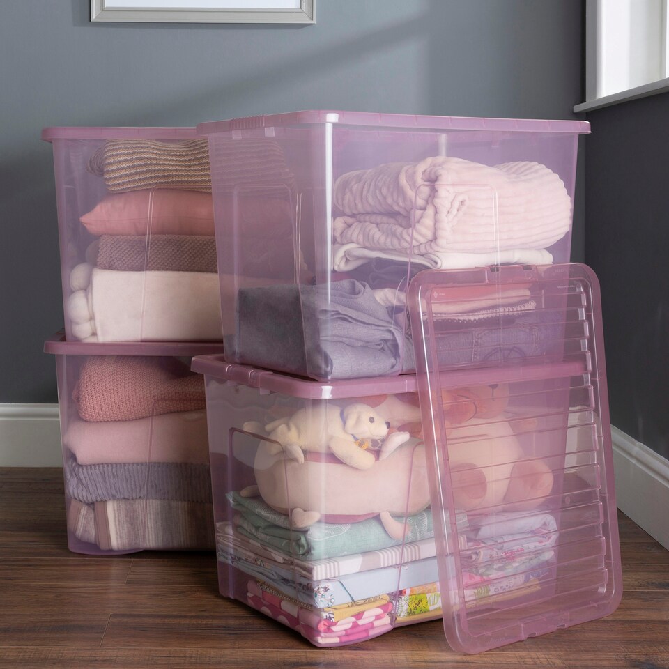 image 1 of Wham Crystal 4 x 80L Stackable Plastic Storage Boxes with Lids