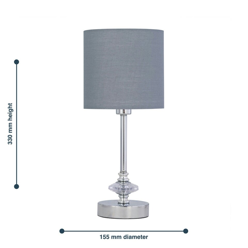 image 1 of Chrome Jewelled Table Lamp with Grey Cotton Shade Chrome | Grey