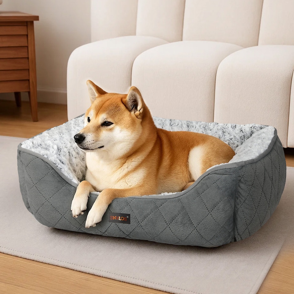 image 1 of Skylos Large Dog Bed Pet Cushion Fluffy Plush Washable for Calming Anxiety | Grey | Large | L