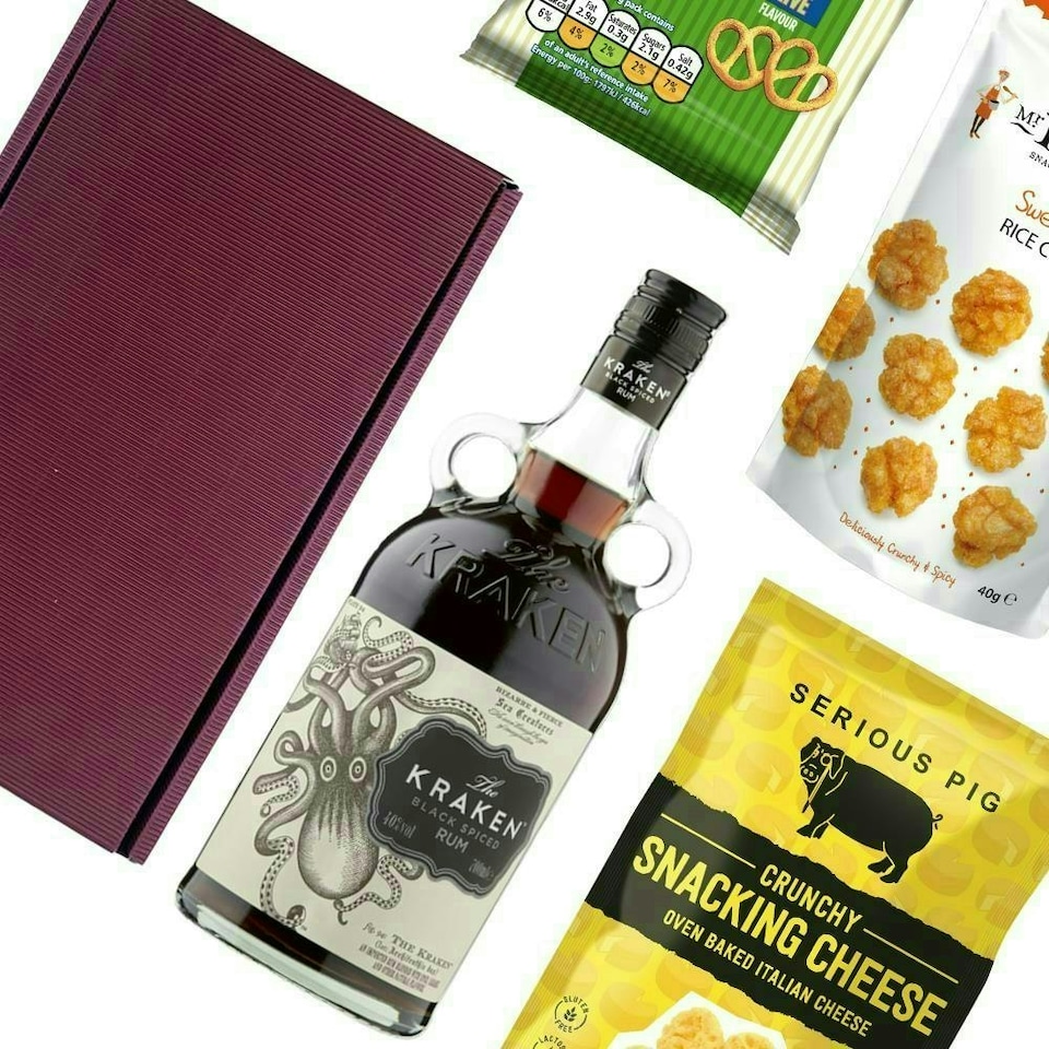 image 1 of Kraken Black Spiced Rum Nibbles Hamper 70cl 40% abv