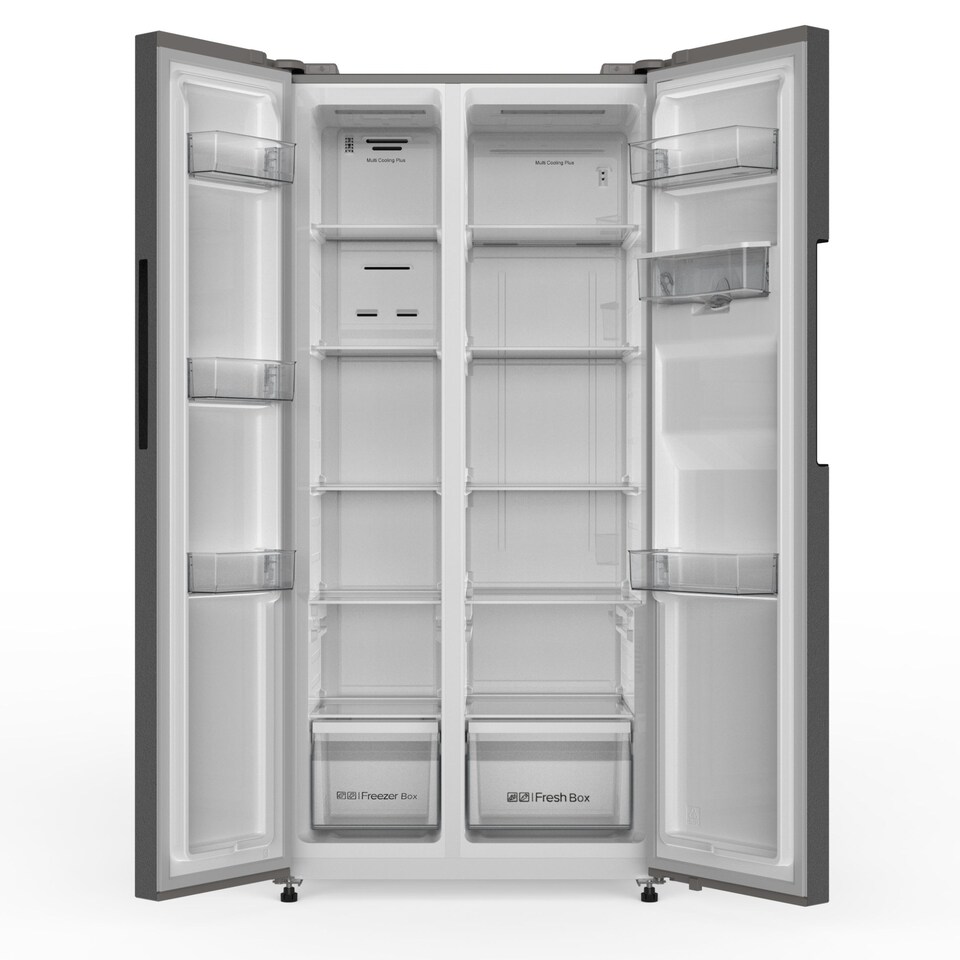 image 1 of HYE 444 Litre Frost Free American Fridge Freezer with Non-Plumbed Water Dispenser, 83cm, Silver - RF01AMWD460S03