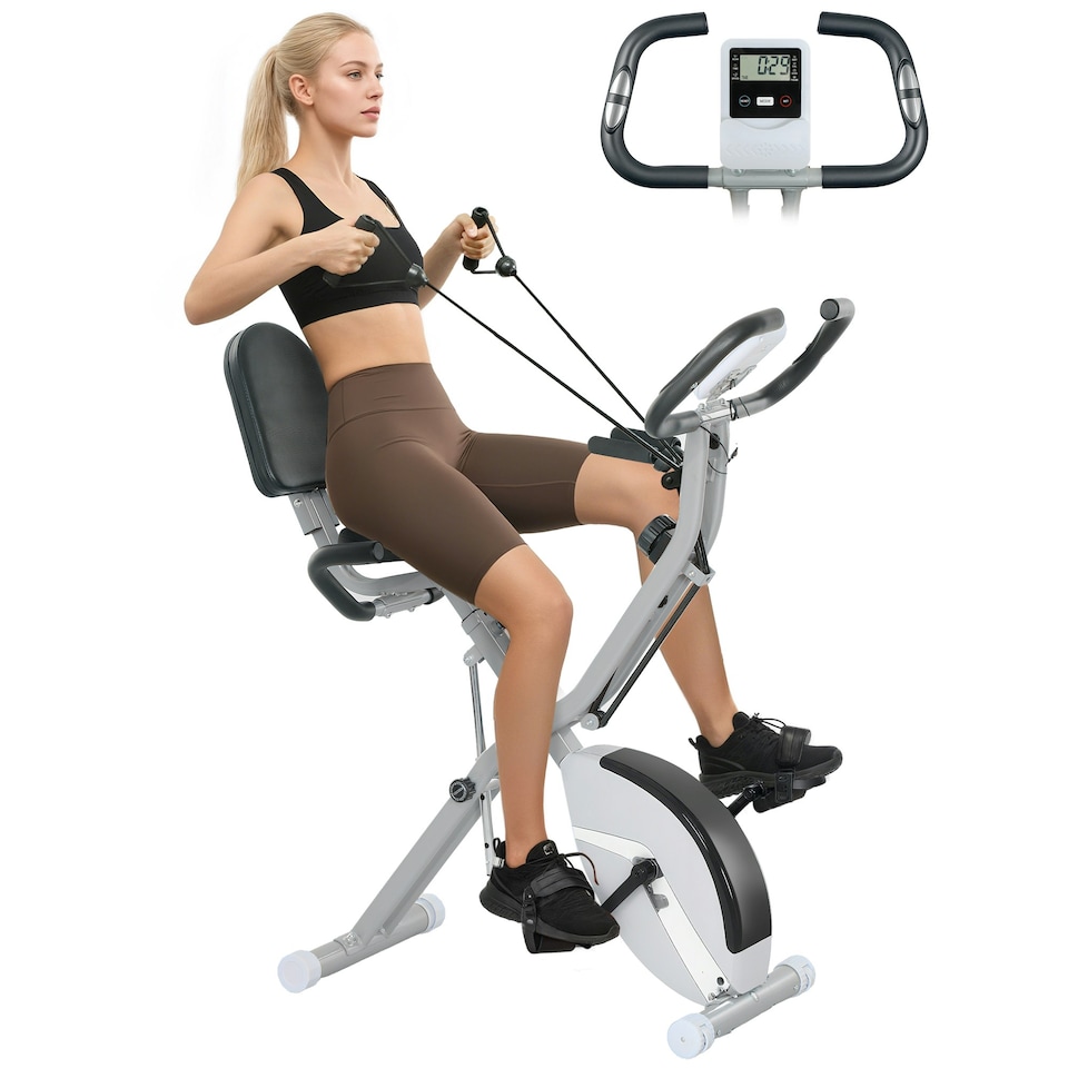image 1 of SPORTNOW Folding Exercise Bike with Arm Bands and Hand Pulse Sensor, White