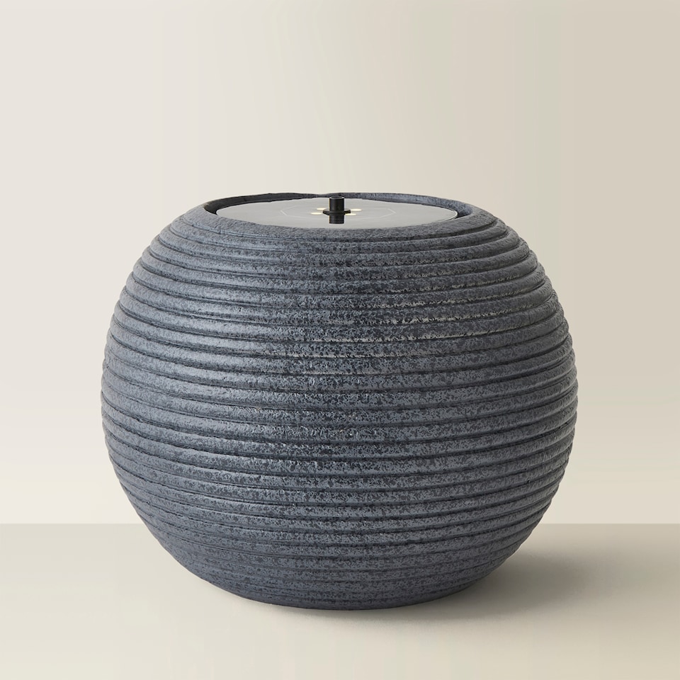 image 1 of ValueLights Round Ribbed Solar Power Outdoor Cascading Water Fountain | Grey