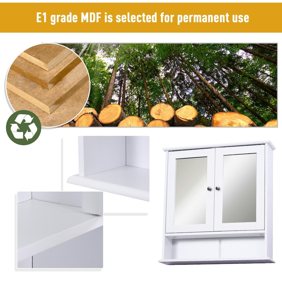 image 1 of kleankin Wall-mounted Cabinet Mirror Door Bathroom Organiser Living Room White
