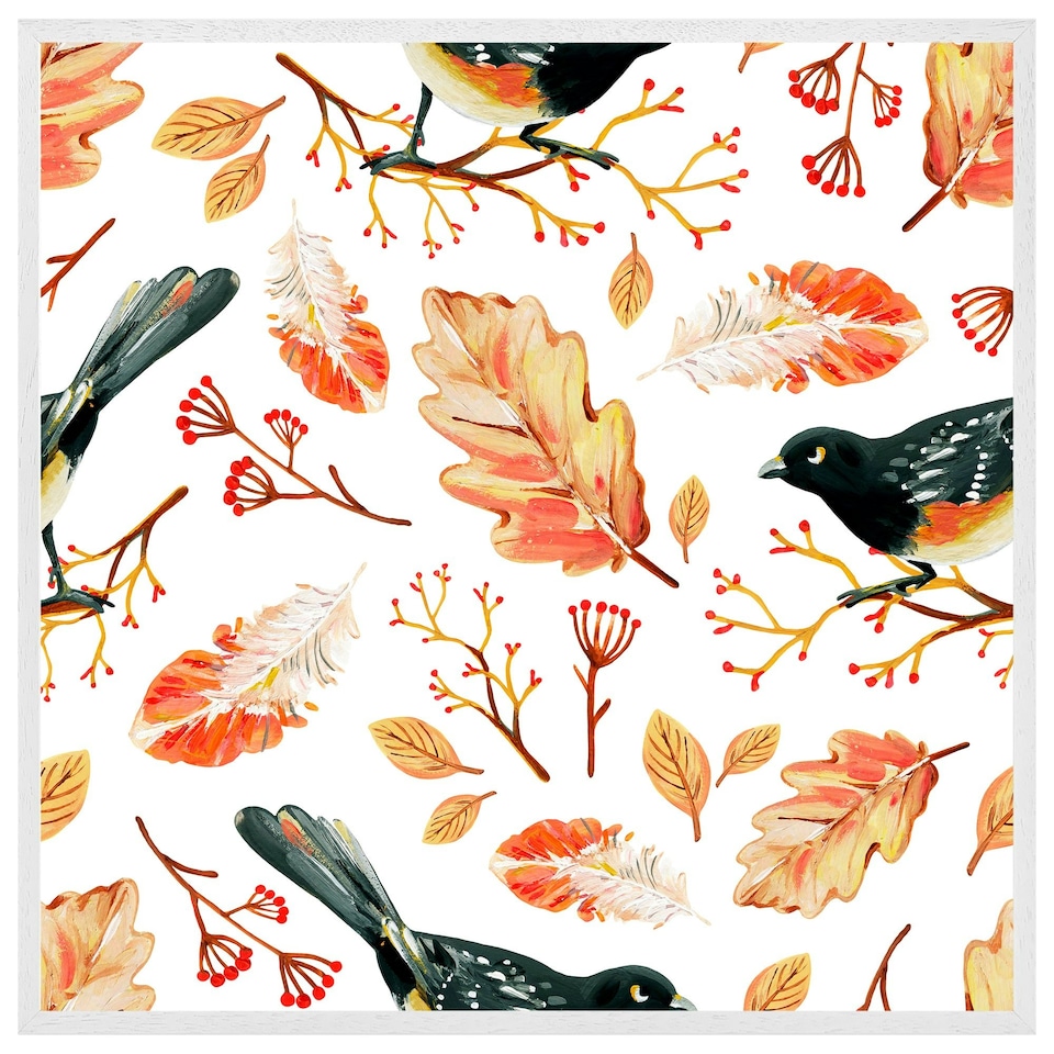 image 1 of Birds & leaves in autumn (Picutre Frame) White | M
