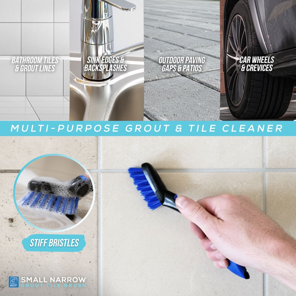 image 1 of Grout Tile Cleaning Brush Removes Mould and Dirt Removal Narrow Stiff Brushes for Kitchen & Bathroom | Blue | Black, Blue | 1
