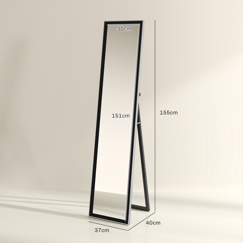 image 1 of HOMCOM Full Length Mirror, 37  157cm Wall Mounted, Leaning, Free Standing Mirror, Framed Full Body Mirror for Living Room, Bedroom, Black
