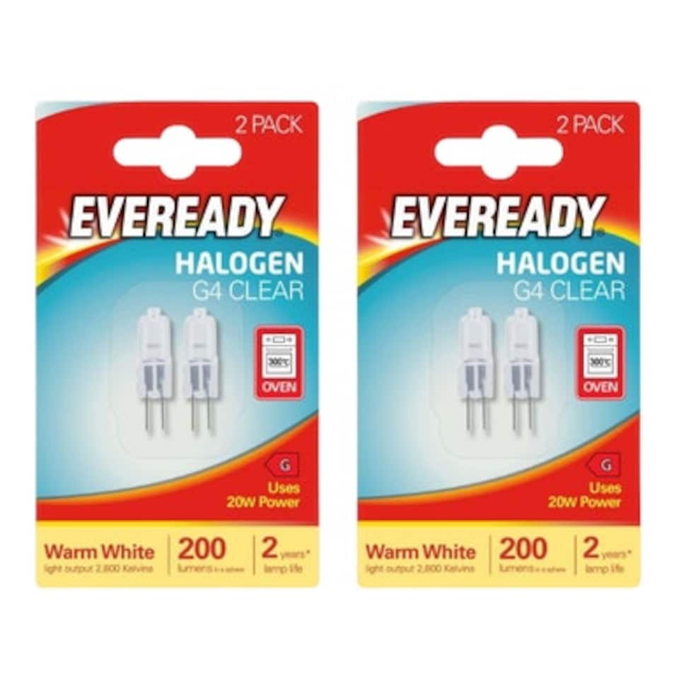 image 1 of Eveready Halogen G4 Capsule Oven Safe Light Bulb 200lm 20W 2800K (Warm White) - Pack of 4