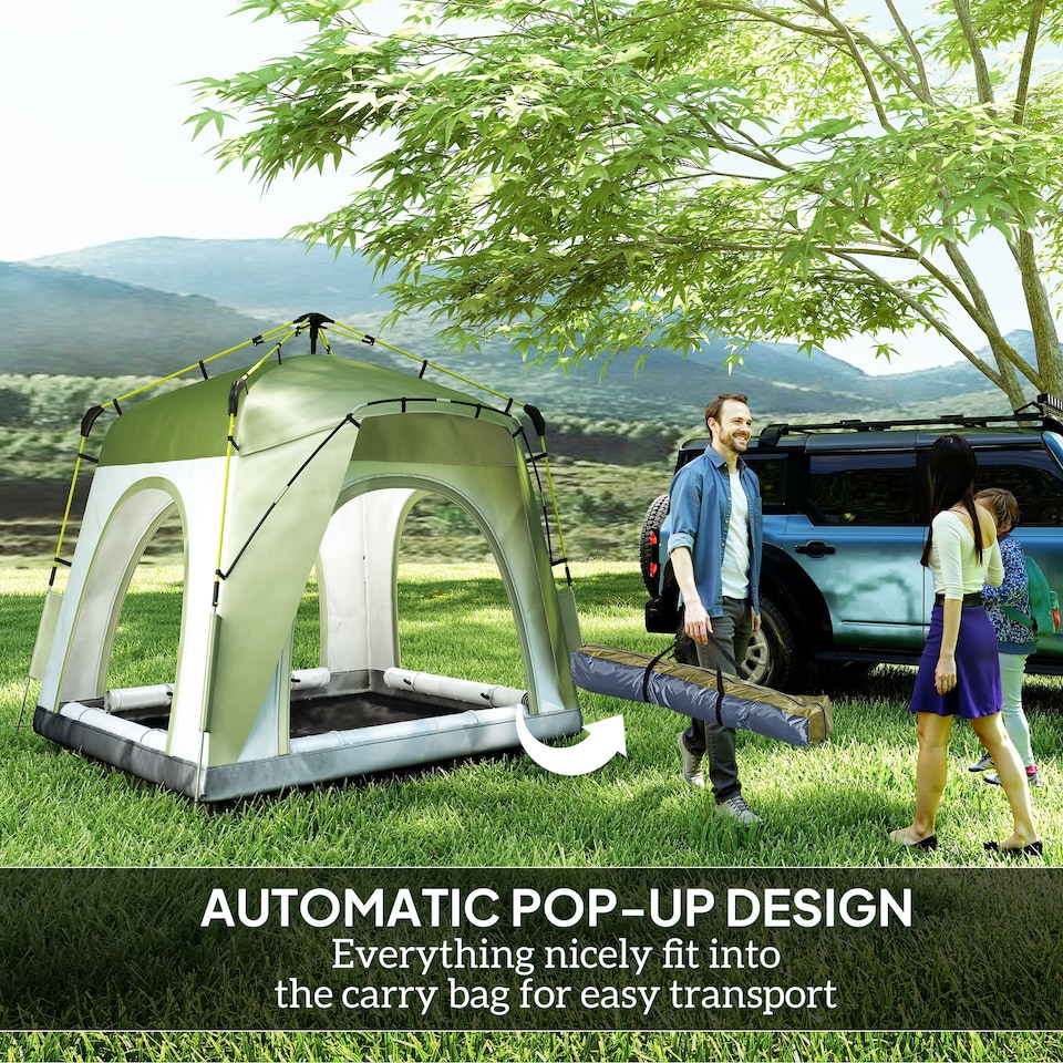 image 1 of Outsunny 4 Man Pop Up Tent Camping Backpacking Dome Tent, Green