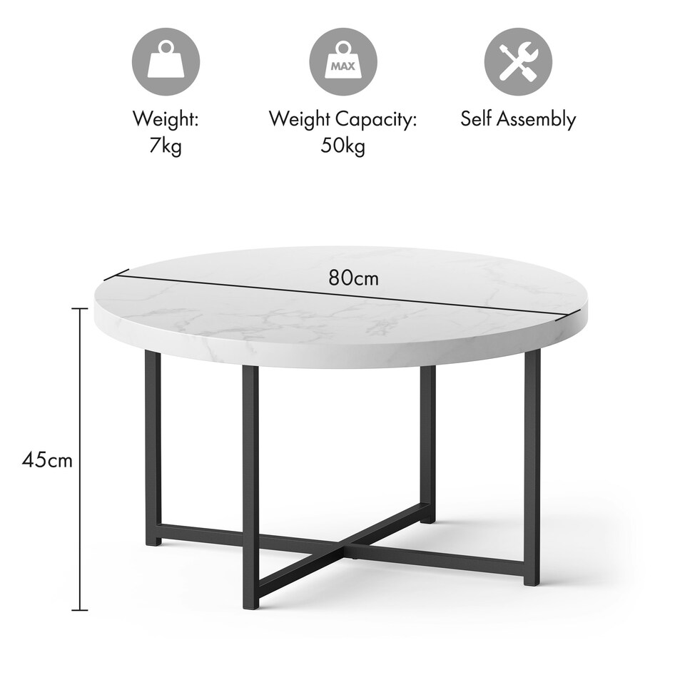 image 1 of VonHaus Mosley Round Coffee Table with White & Grey Marble Design White | Grey
