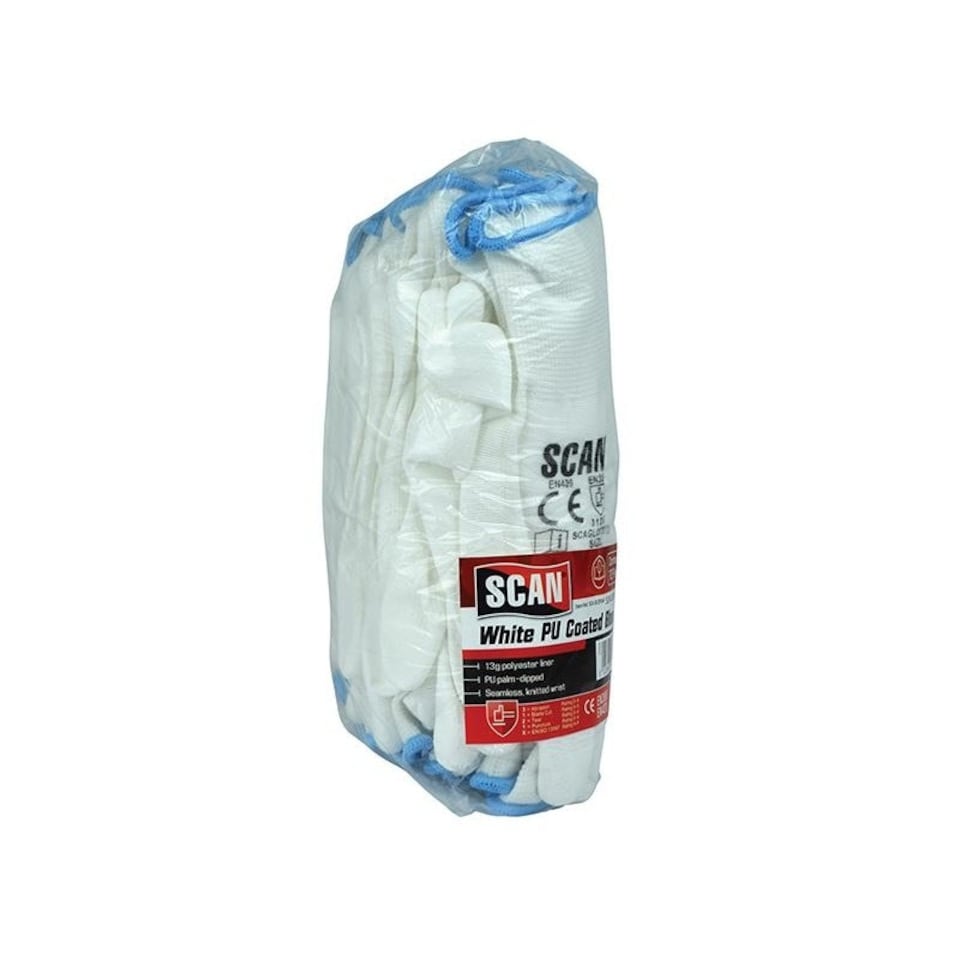 image 1 of Scan White Pu Coated Gloves (pack 12) - Multi Colour - Size 9 Large Multi | Size 9 Large