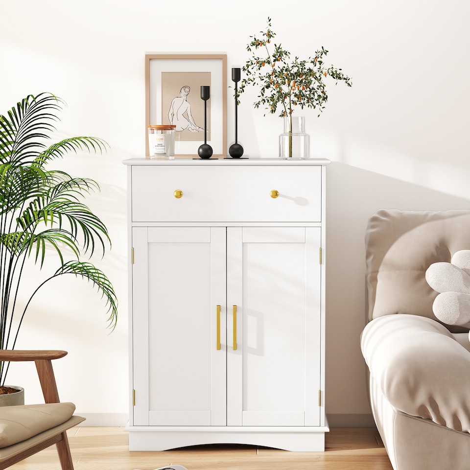 image 1 of COSTWAY Floor Storage Cabinet Buffet Sideboard with Drawer-White