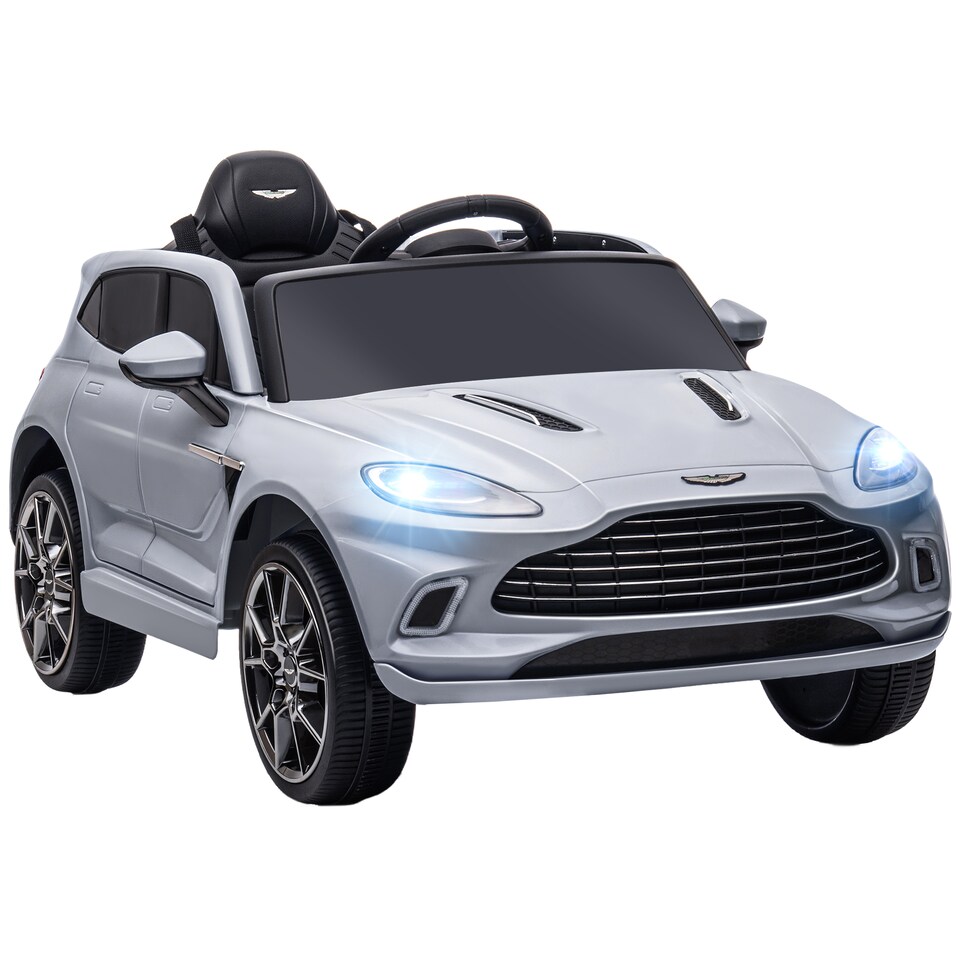 image 1 of AIYAPLAY 12V Kids Electric Car, Aston Martin DBX Licensed Kids Ride on Car with Remote Control, 4 Suspension Wheels, LED Lights, Music, Horn, Slow Start, for Ages 3-6 Years, Grey