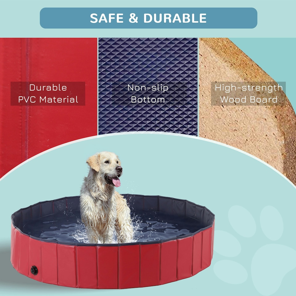image 1 of PawHut Pet Paddling Pool Cat Dog Indoor/ Outdoor Foldable 160cm Diameter Red