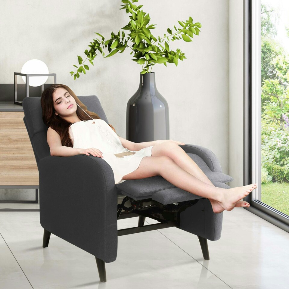 image 1 of Fabric Recliner Chair Upholstered in Dark Grey Linen