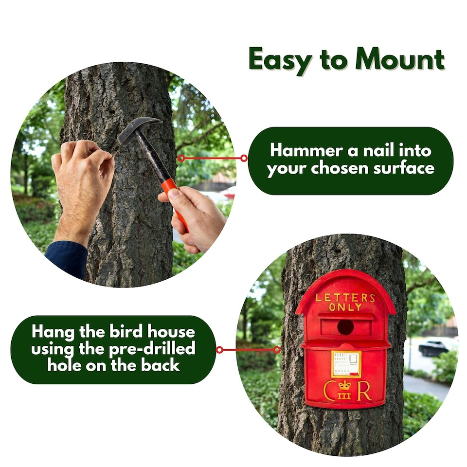 image 1 of Marco Paul Red Post Box Bird House Weatherproof Nesting Boxes Red
