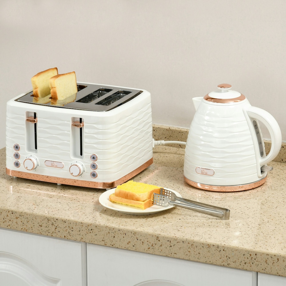 image 1 of HOMCOM Kettle and Toaster Set 1.7L Rapid Boil Kettle & 4 Slice Toaster White
