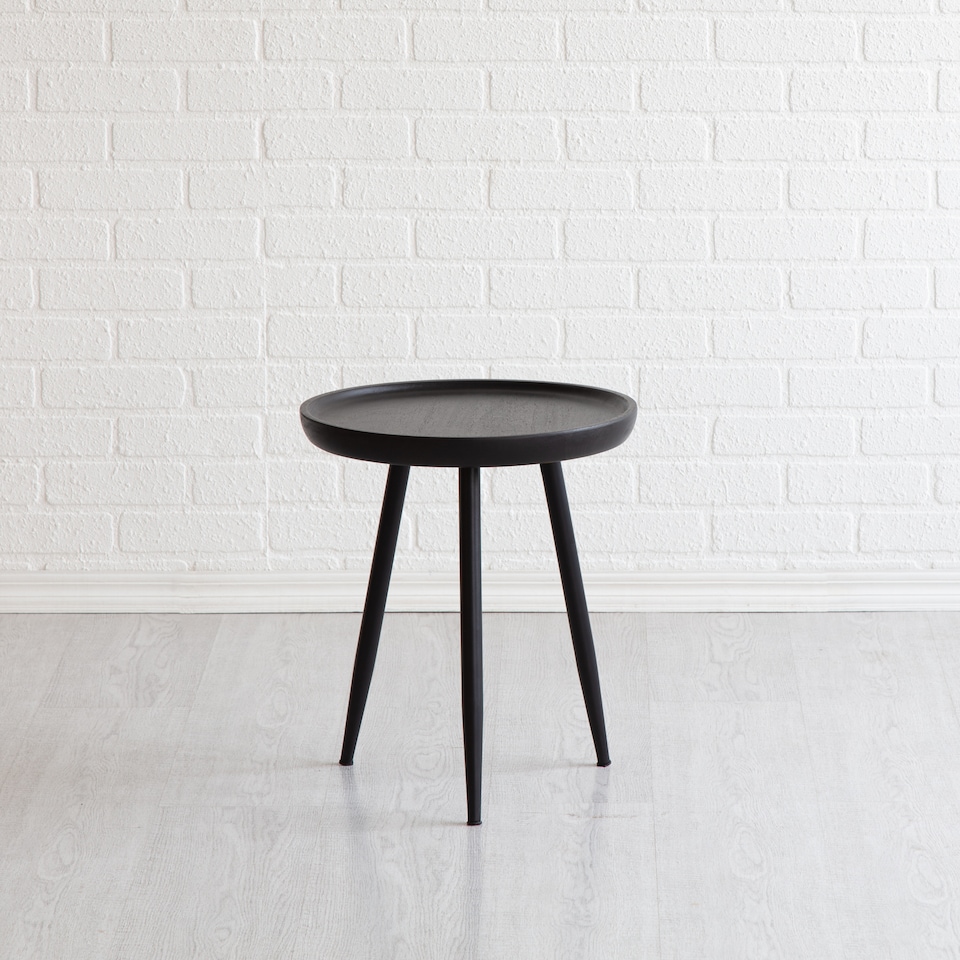 image 1 of MH London Chervey Round Side Table Solid  Wood End Table with Metal Tri-Pin Legs Small