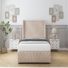 Sloomy Rutherford Sand Naples Divan Bed With Mattress No Drawers With 54" Wingback Headboard & 12" Matching Footboard 5' King | Cream | Sand | King | 1