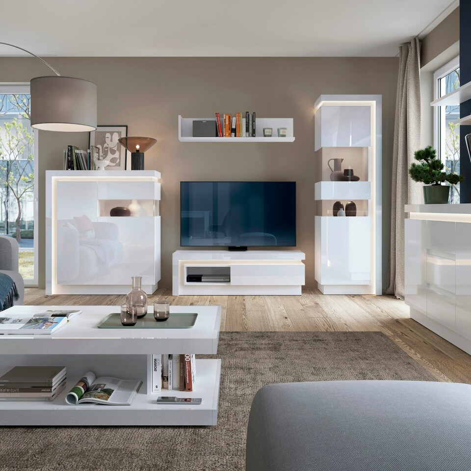 image 1 of Lyon Tall Narrow Display Cabinet (LHD) (including LED lighting) in White and High Gloss