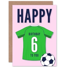 Football Strip Kit Green Jersey Top Age 6 Year Old Child Kids 6th Birthday Card