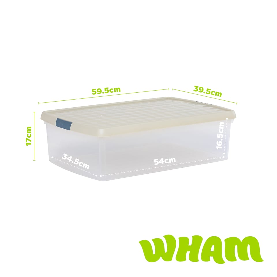 image 1 of Wham Clip 5x 30L Rectangular Plastic Storage Boxes with Clip Lock Lids. Ideal for Home, Office, Toys & More - Clear/Stone | Cream | Stone | 5