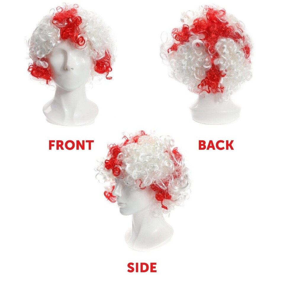 image 1 of Pack of 1 Red & White England Curly Wig & Flag Cape Red | One Size
