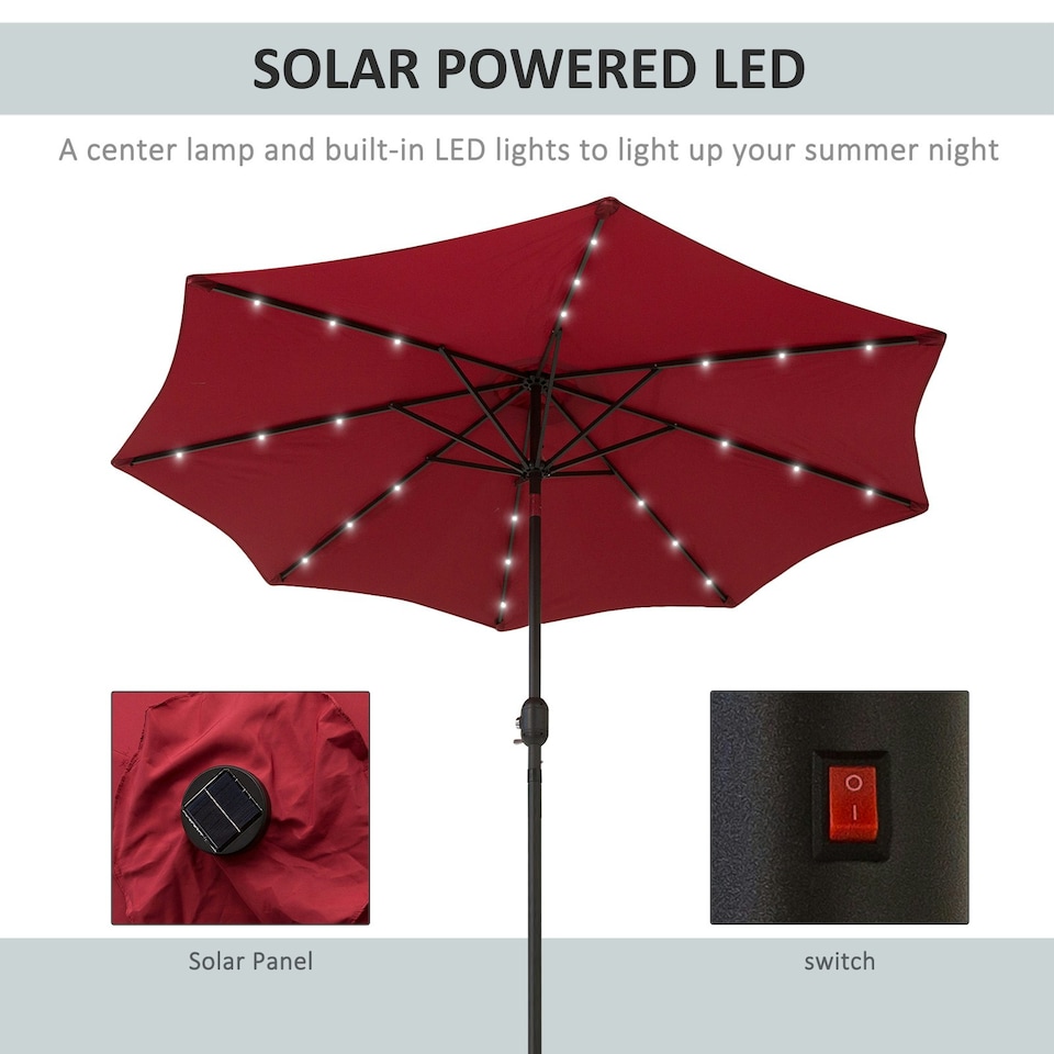 image 1 of Outsunny 24 LED Solar Powered Parasol Umbrella Garden Tilt Outdoor String Light