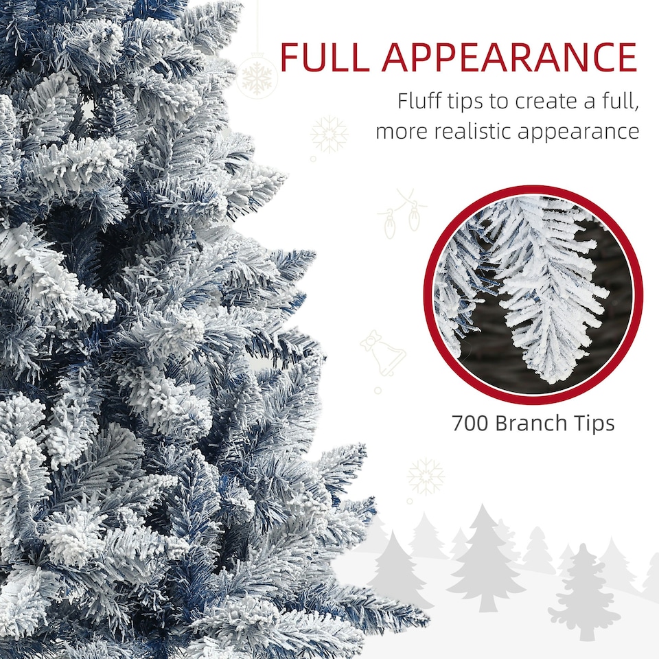 image 1 of HOMCOM 6 Foot Artificial Blue Snow Flocked Christmas Tree with Hinged Branches