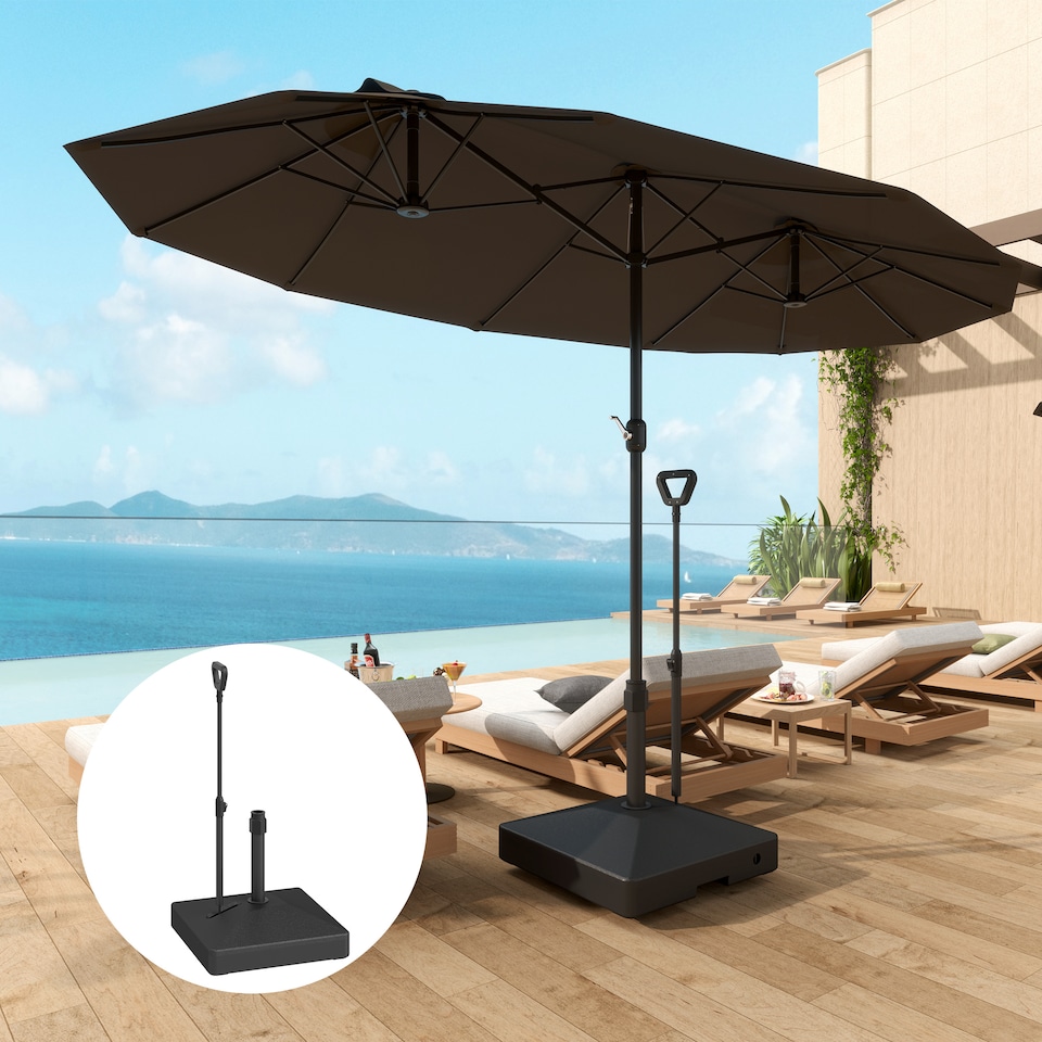 image 1 of Outsunny Garden Parasol Base with Adjustable Wheels and Handle, Garden Sun Umbrella Base Parasol Stand, Filled Up to 55kg with Stand, 45kg with Water for 35, 38, 48 mm Poles, Black