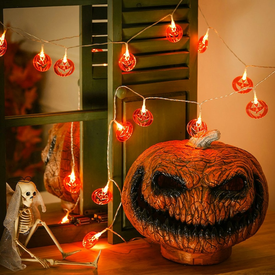 image 1 of Living and Home Halloween Smiley Pumpkin LED String Lights Party Decor