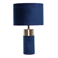 Navy Blue Velvet with Satin Chrome Detail Table Lamp Blue | Chrome
