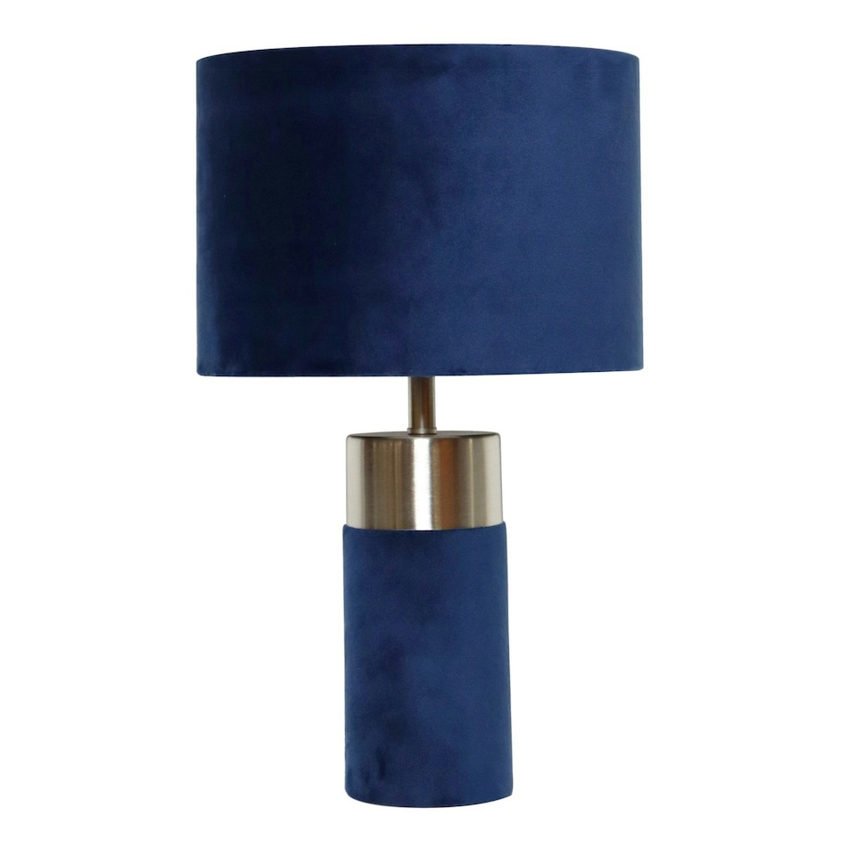 image 1 of Navy Blue Velvet with Satin Chrome Detail Table Lamp Blue | Chrome