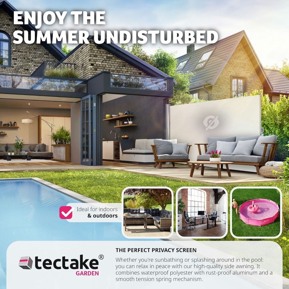 image 1 of Garden Privacy Screen with retractable side awning and aluminium casing Cream | 180 x 300 cm