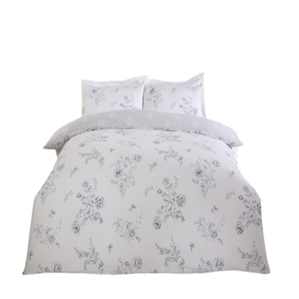 image 1 of PH Sadie Floral Polycotton Reversible Duvet Cover Set with Pillowcase Blue | Super King