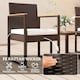 image 4 of Outsunny 3-Piece Rattan Bistro Set, Patio Table and Chairs Set with Removable Cushions, Rattan Conversation Set with Acacia Wood Table & Adjustable Foot Pads for Garden Balcony, White