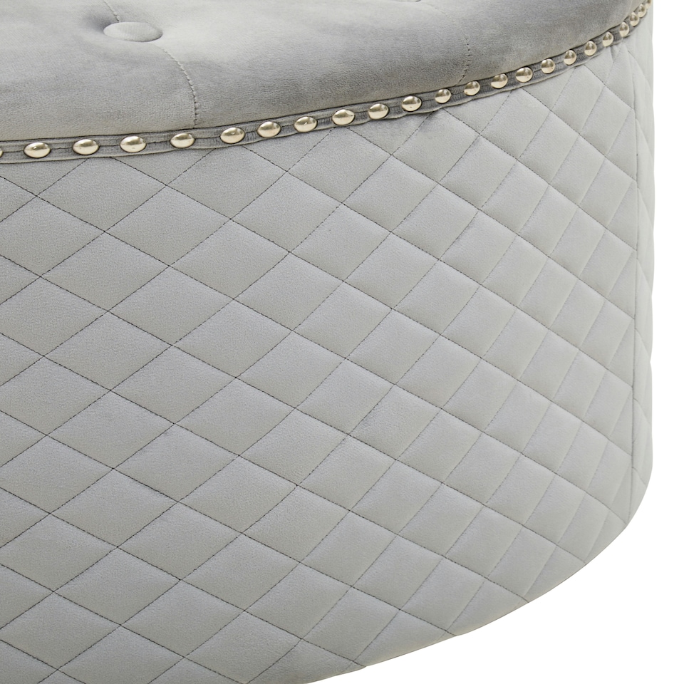 image 1 of Interiors by Premier Round Grey Velvet Ottoman Grey