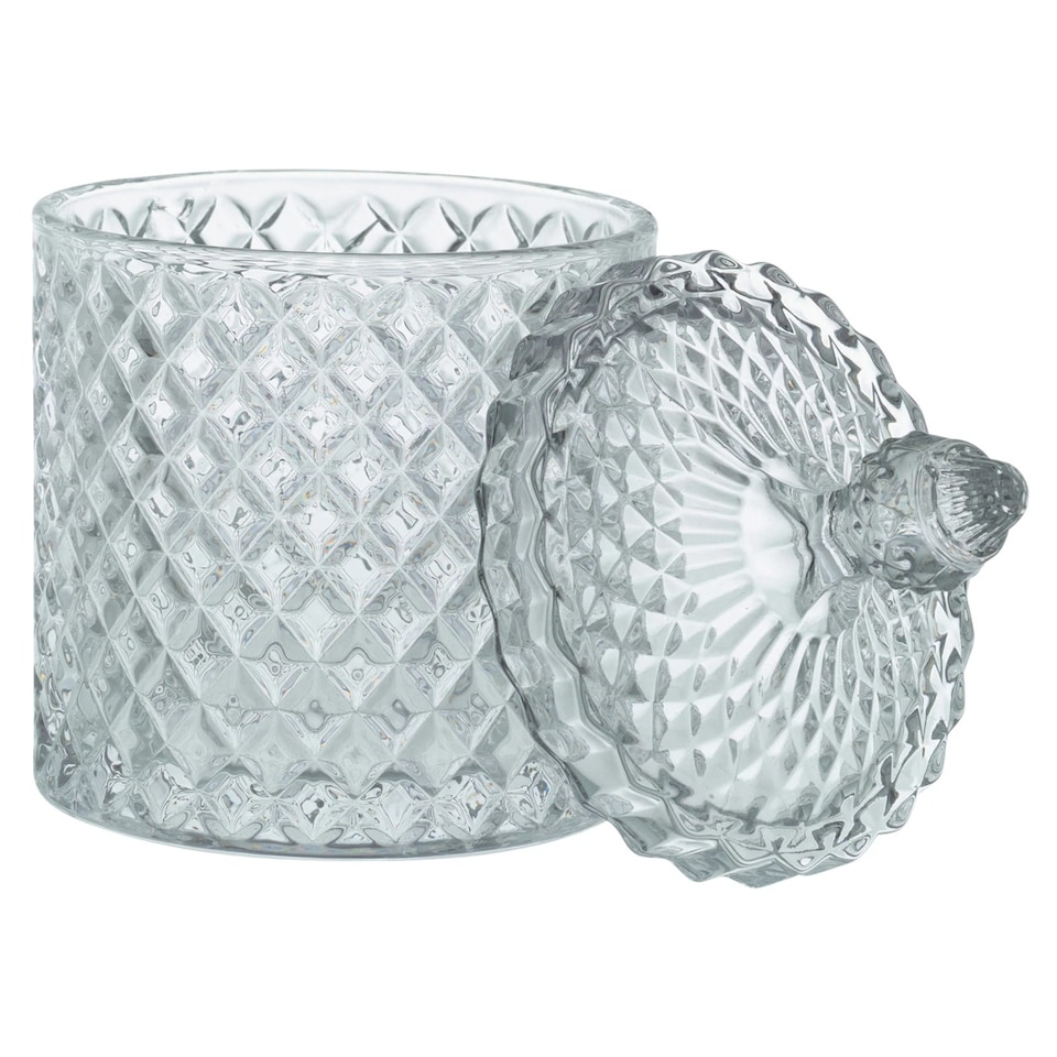 image 1 of Glass Round Sweet Sugar Jar Dish Bowl with Lid Crystal Effect Decorative Wedding | Clear | Clear | 530ml